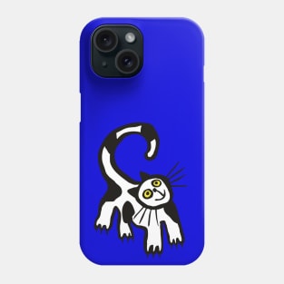 Black and White Cat in Blue+ Phone Case