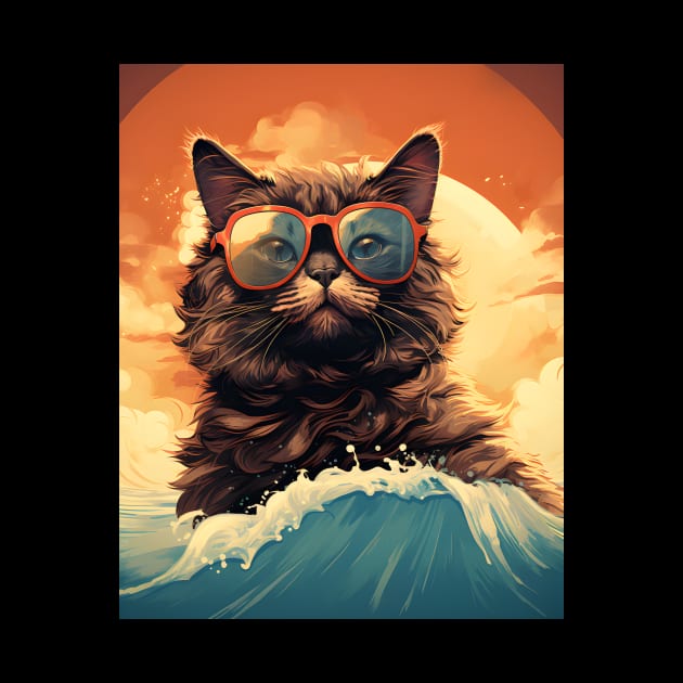 1980's Surf Cat - Retro Vintage Beach Vibes by KittyStampedeCo