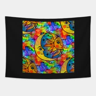 Sun N Moon Hippy Rainbow Tapestry