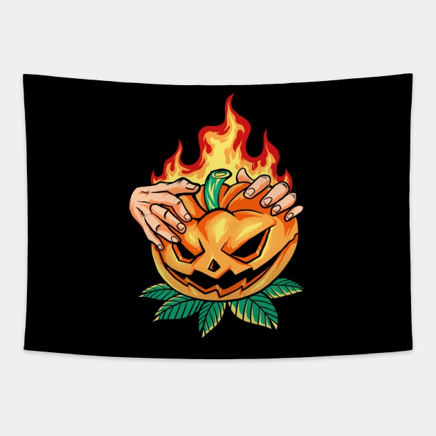 burning pumpkin Tapestry by spoilerinc