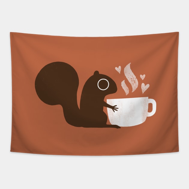 Squirrel Loves Coffee Tapestry by Coffee Squirrel