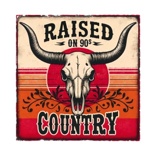 Country Music Raised on 90s Country Vintage Bull Skeleton T-Shirt