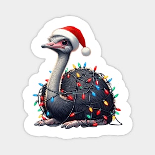 Ostrich Wrapped In Christmas Lights Magnet