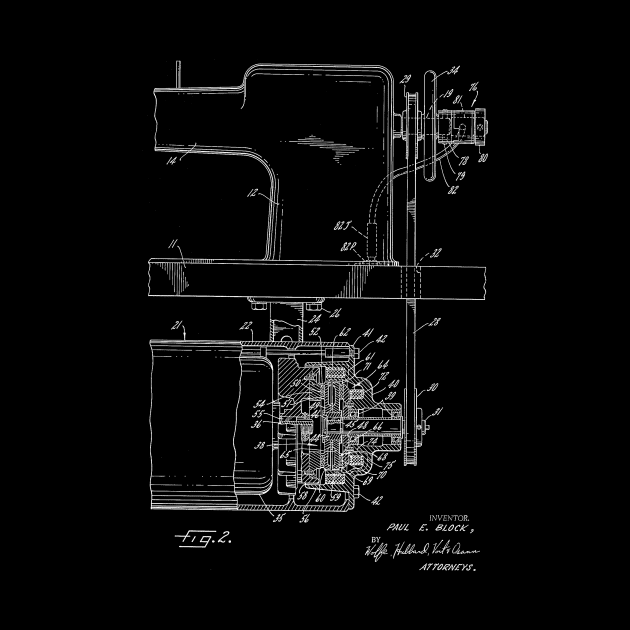 Power Transmission System for Sewing Machine Vintage Patent Hand Drawing by TheYoungDesigns