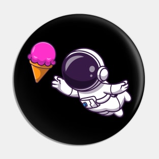 Astronaut Floating with Ice Cream Cartoon Pin