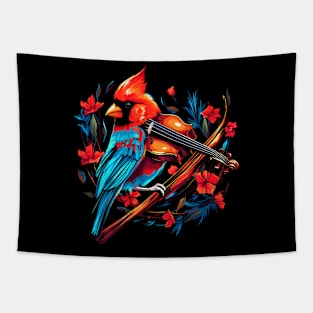 Cardinal Bird Playing Violin Tapestry