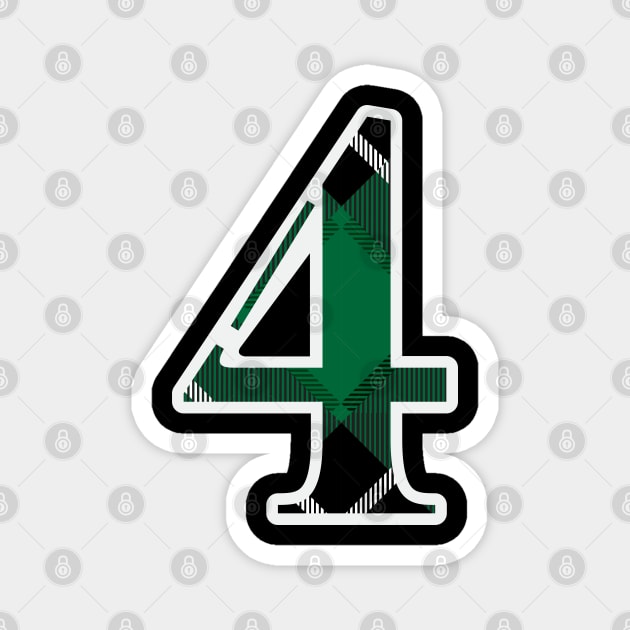 4 Sports Jersey Number Green Black Flannel Magnet by Design_Lawrence