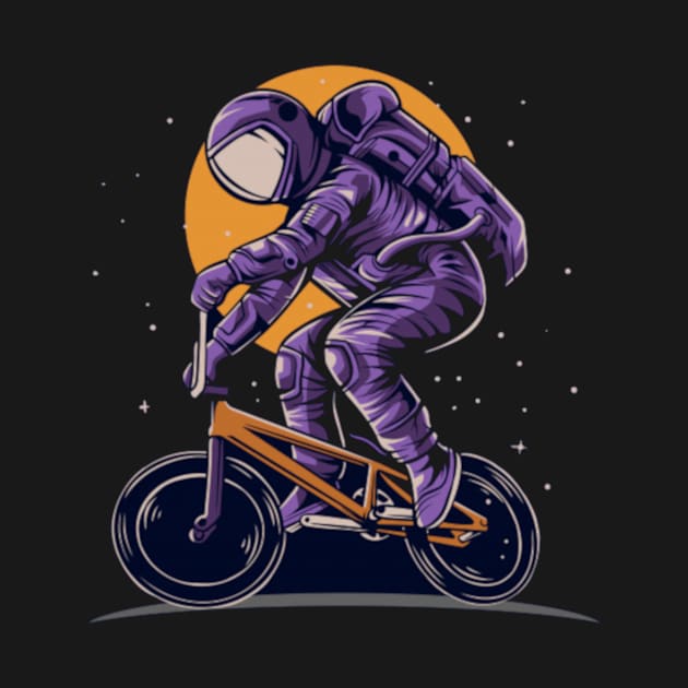 Astronaut riding bmx bike on space with moon background by t-shiit