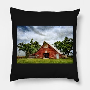 Country Summer With Old Red Barn textured photograph Pillow