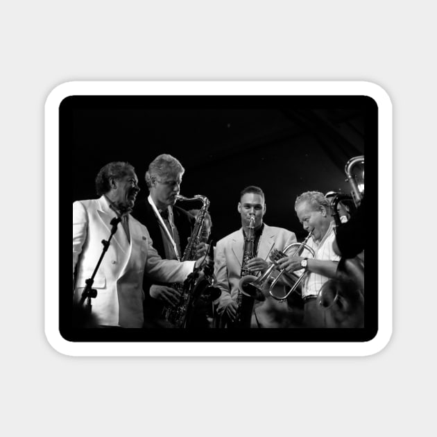 President Bill Clinton plays the saxophone with jazz musicians Magnet by Soriagk