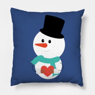 Merry Christmas SnowMan With Heart Pillow