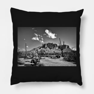 Superstition Mountain In Black And White Pillow