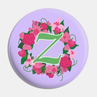 Monogram Z, Personalized Floral InitiaI Pin