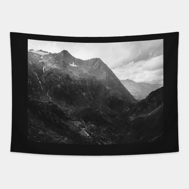 Swiss Alpine Mountain Landscape in Black and White Tapestry by visualspectrum