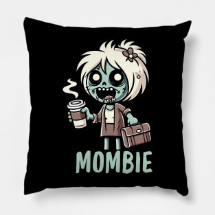 Mombie | Funny Zombie Illustration of a Tired Mom with Coffee | Mother's Day Funny Gift Ideas Pillow
