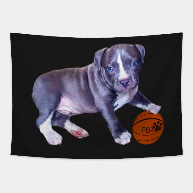 Blue line pit bull dog basket ball player- cute pitbull in the with it’s pitbull basketball association ball Tapestry by Artonmytee