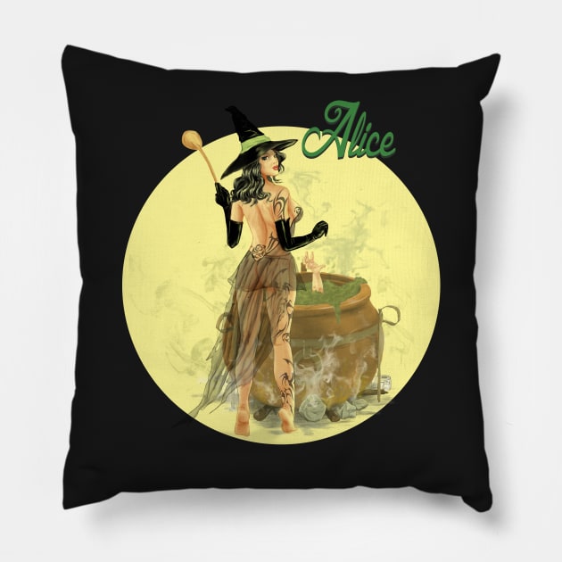 Alice The Witch Pin Up Girl Pillow by Hellustrations