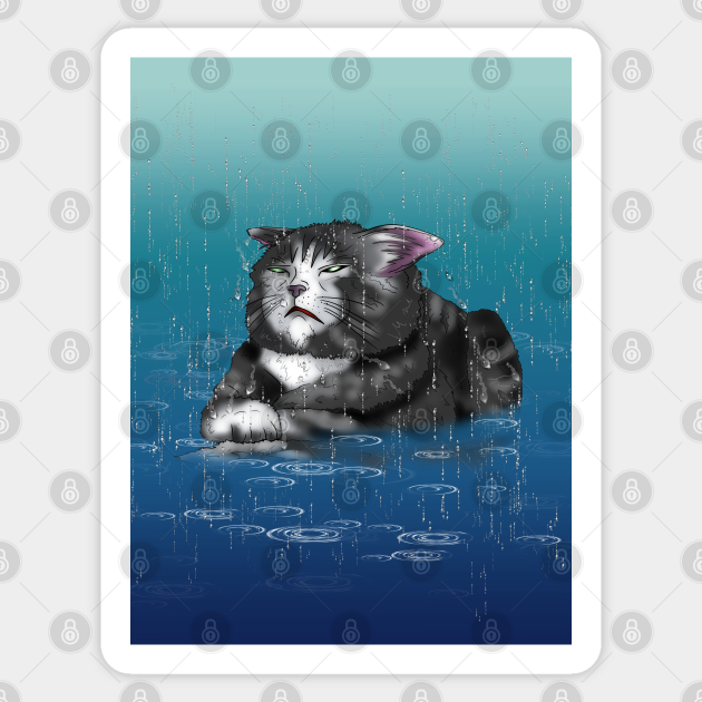 rainy day wet cat - Grey Cat - Sticker | TeePublic rainy day wet cat - Grey Cat - Sticker | TeePublic