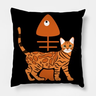 Bengal Cat and Fish Bone Pillow