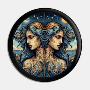 ZODIAC Gemini - Astrological GEMINI - GEMINI - ZODIAC sign - Van Gogh style - 16 Pin