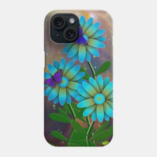 Blue flowers and butterflies Phone Case