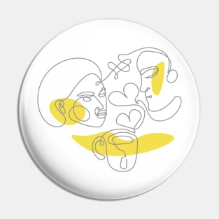 Continuous line drawing tea drinker couple Pin