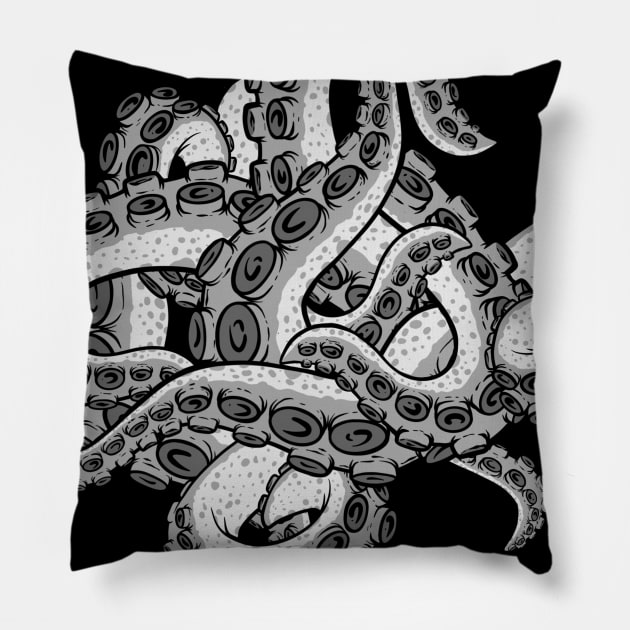 Grey Tentacle Mess Pillow by Spazzy Newton