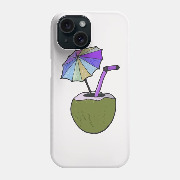 Hand drawn coconut drink with colorful umbrella drink Phone Case by WatercolorFun