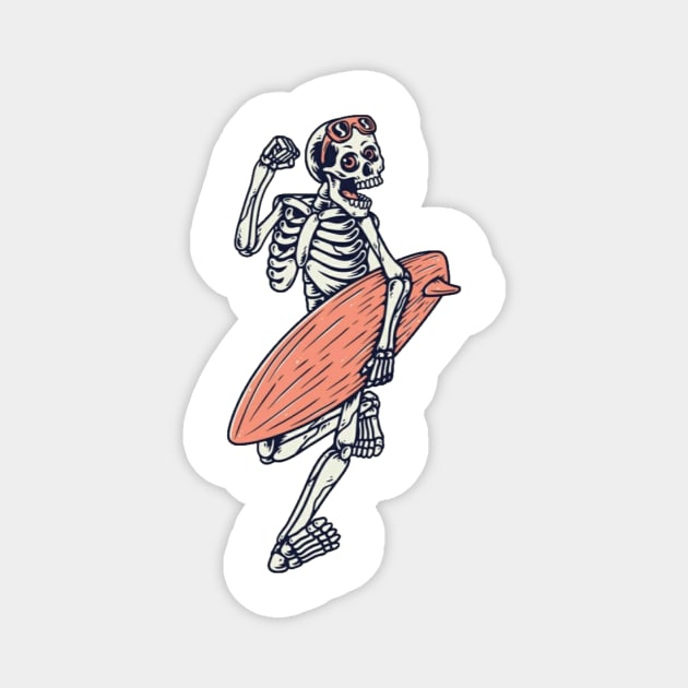 Surfing Skeleton Magnet by OldSchoolRetro