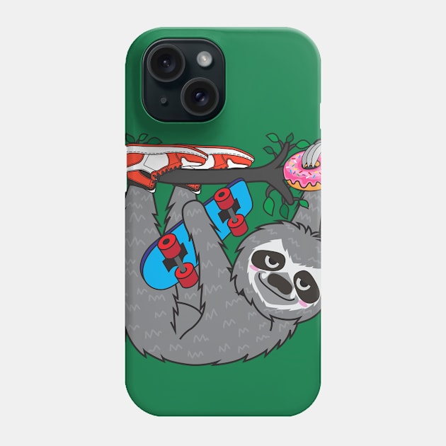 Skater Sloth and the donuts rain Phone Case by Plushism