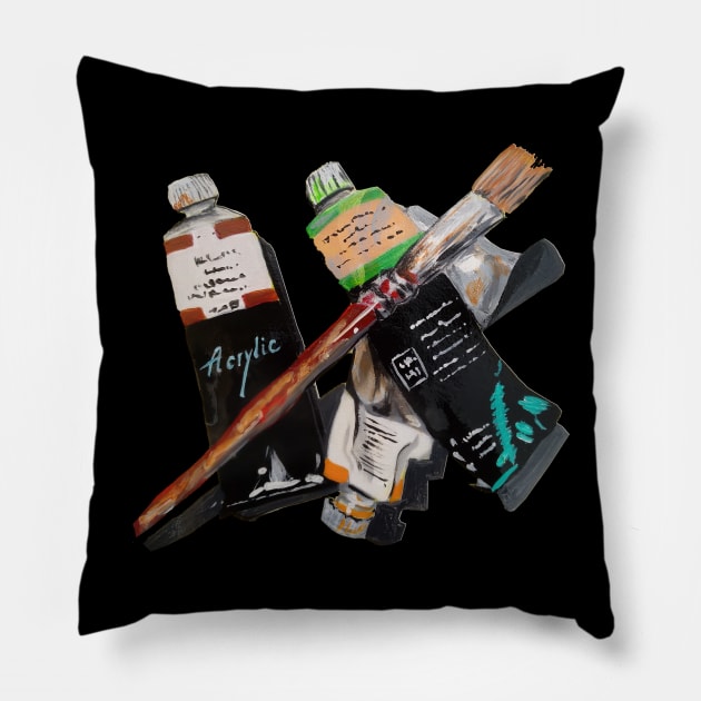 Paint tubes and Brush Pillow by PaintingsbyArlette