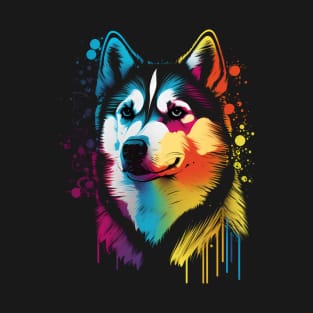 Siberian Colorful Husky Pop Art Dog Face T-Shirt