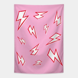 Sketchy Red and White Lightning Bolt Pattern on Pink Tapestry