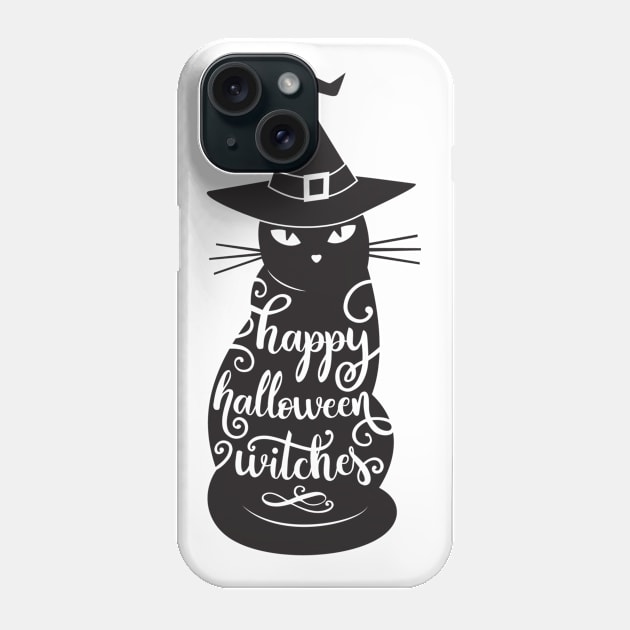 Happu halloween witches cat Phone Case by Peach Lily Rainbow