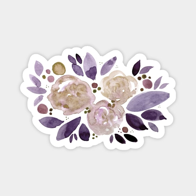 Watercolor flower bouquet - purple and beige Magnet by wackapacka