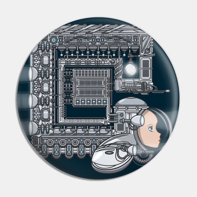 Mother-Circuit Submarine Pin by Munchbud Ink