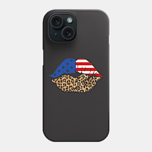 USA Flag Leopard Print Lips 4th of July Phone Case