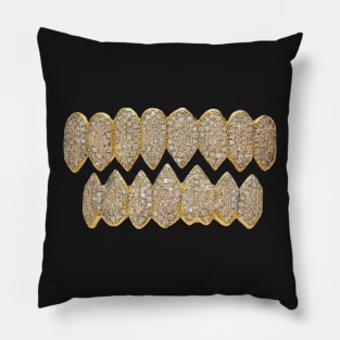 MADNESS || GOLD DIAMOND SHARK JAW TEETH GRILLZ Pillow