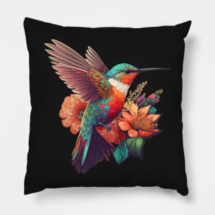 Hummingbird and Flowers Pillow