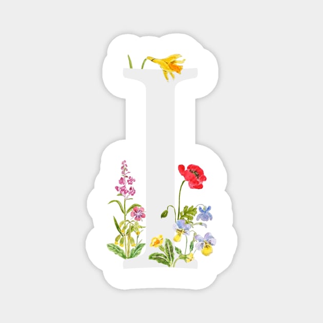 botanical monogram alphabet i wildflowers Magnet by colorandcolor