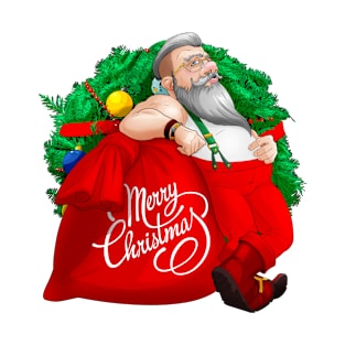 Merry Xmas Santa with presents bag T-Shirt