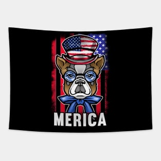 Merica Patriot BullDog American Flag Independence Day 4th of July Tapestry