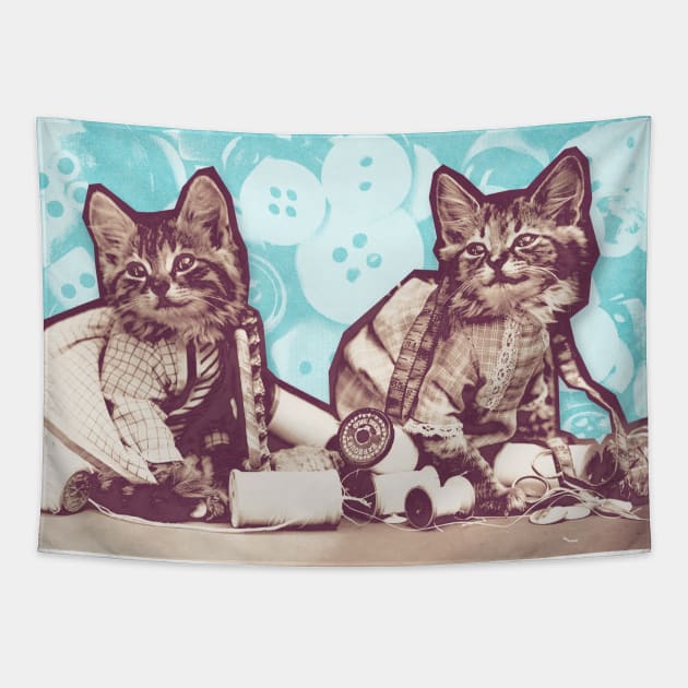 Vintage Cats - Mischief Makers Tapestry by Studio Marimo