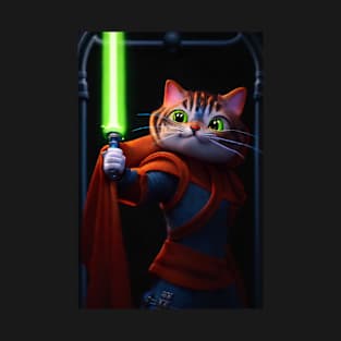 Fun Cat Print ~ AI Art ~ Fantasy Cat ~ Sci-fi Cat ~ Cats with Lightsabers T-Shirt