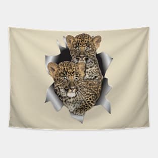 Leopards cubs popping out of a shirt Tapestry