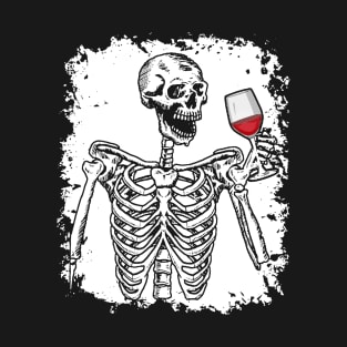 Halloween Shirt Wine Drinking Skeleton Skull T-Shirt