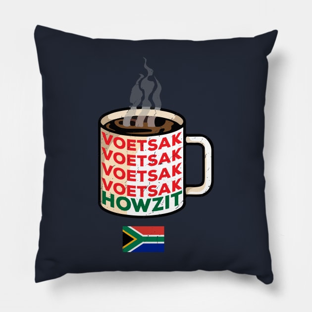 Coffee Warning Voetsek South Africa Funny Howzit Pillow by BraaiNinja