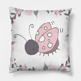 ladybug with flower wreath Pillow