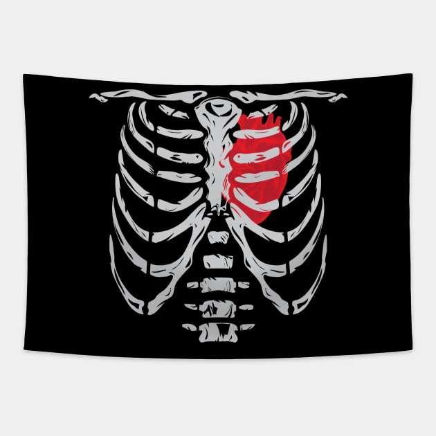 Skeleton Ribs with Heart Tapestry by Oz Bazaar