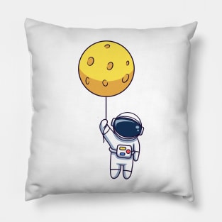 Astronaut Floating With Moon Balloon Pillow